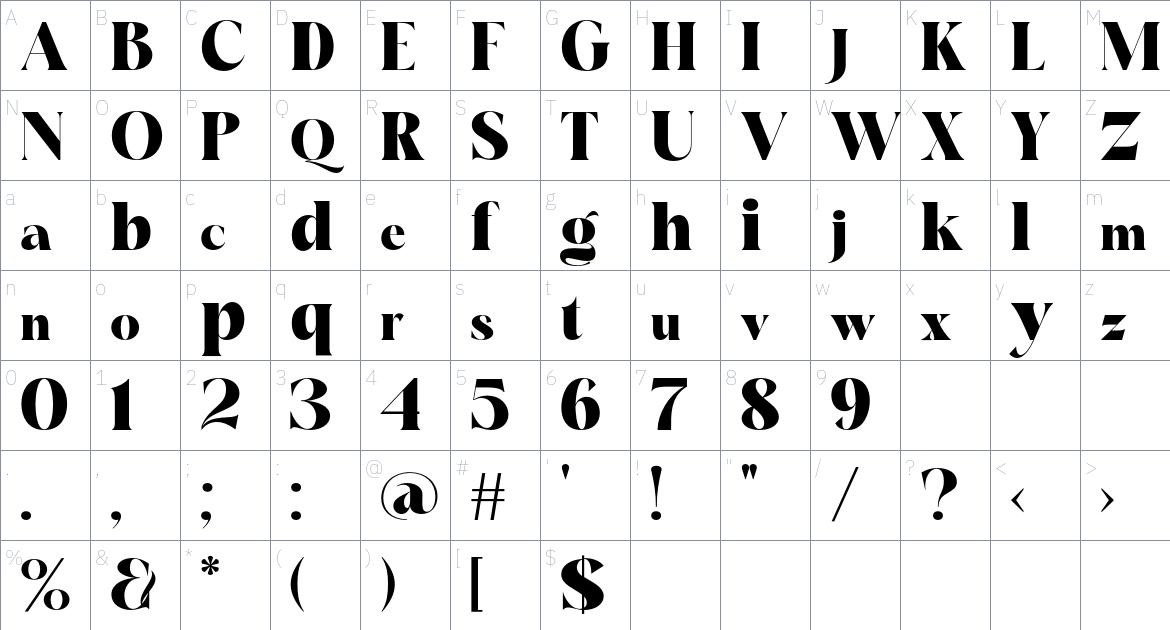 Mighe Huntera font Character Map