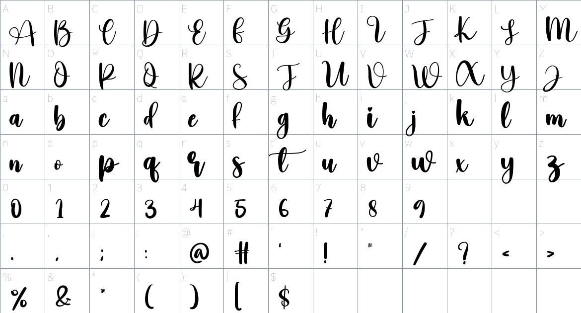 Chillin font Character Map