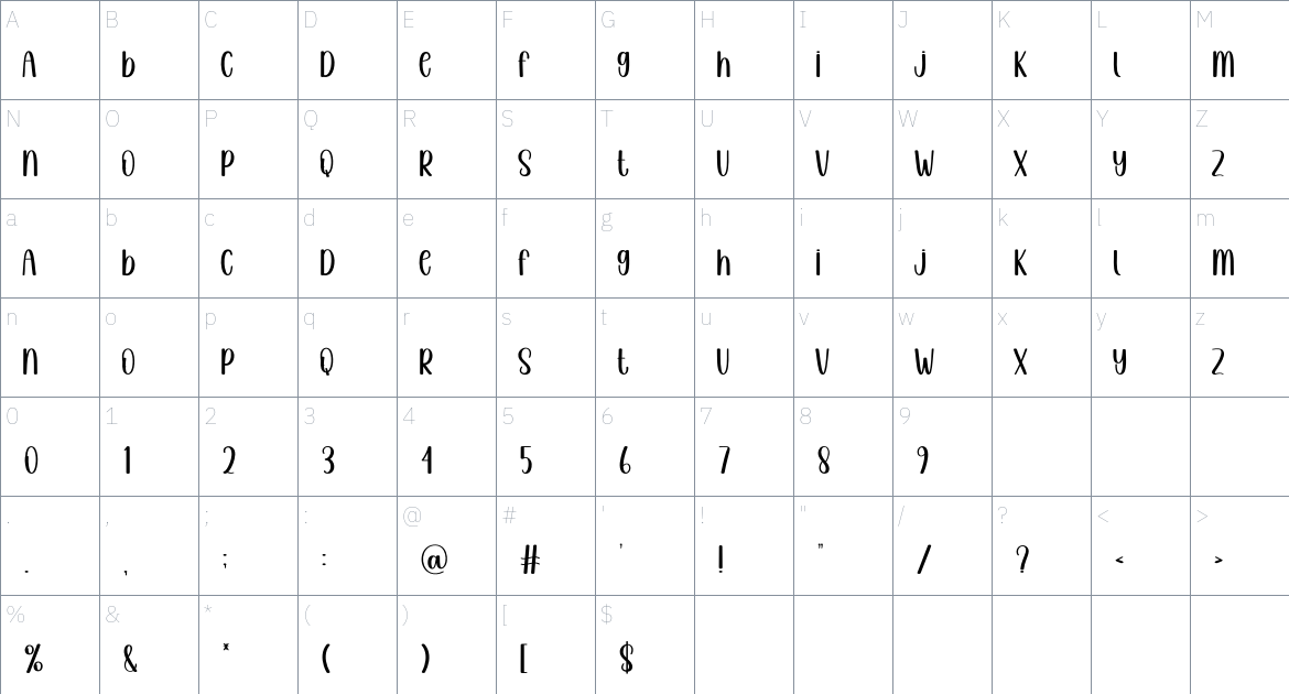 Foam Pillow font Character Map