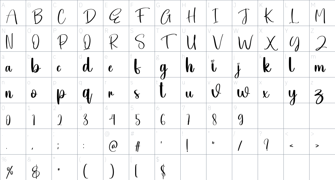 November font Character Map