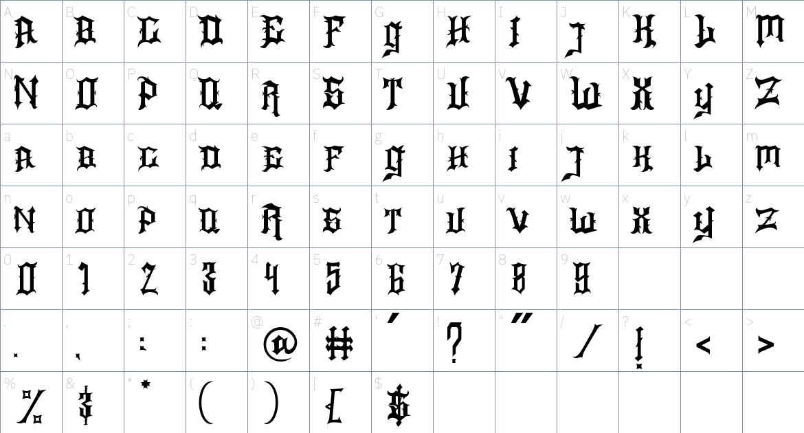 Shock Fest font Character Map