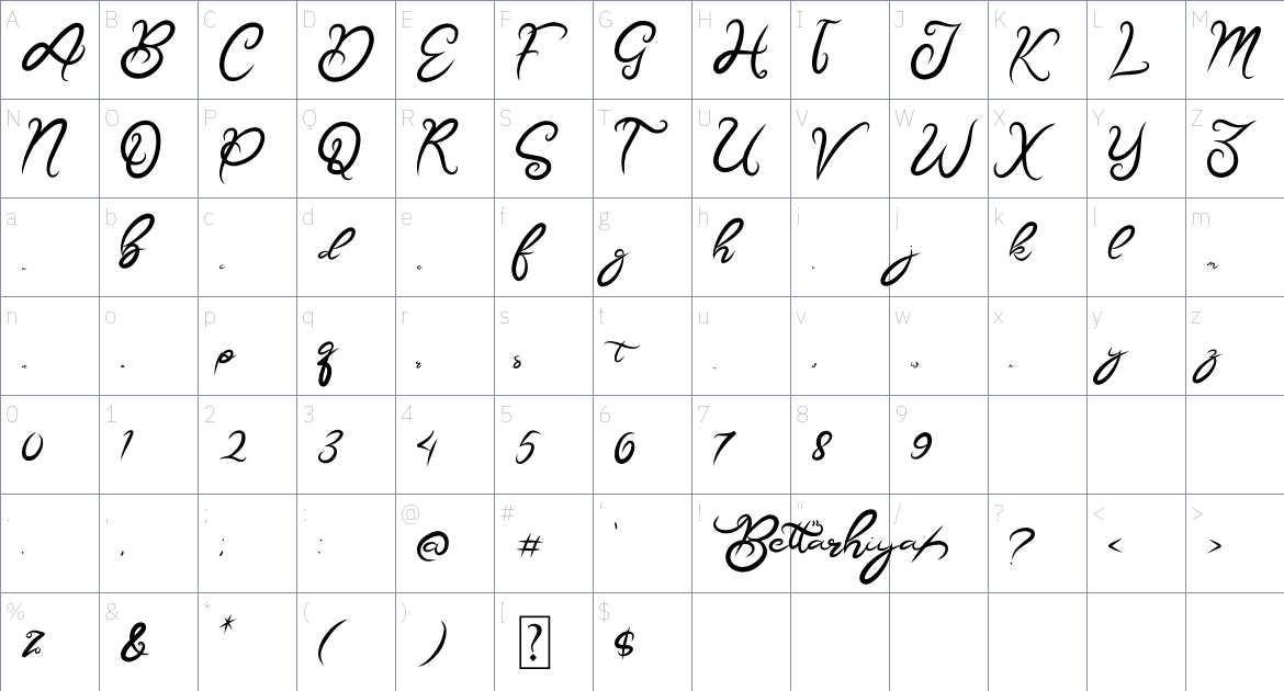 Bettarhiya font Character Map