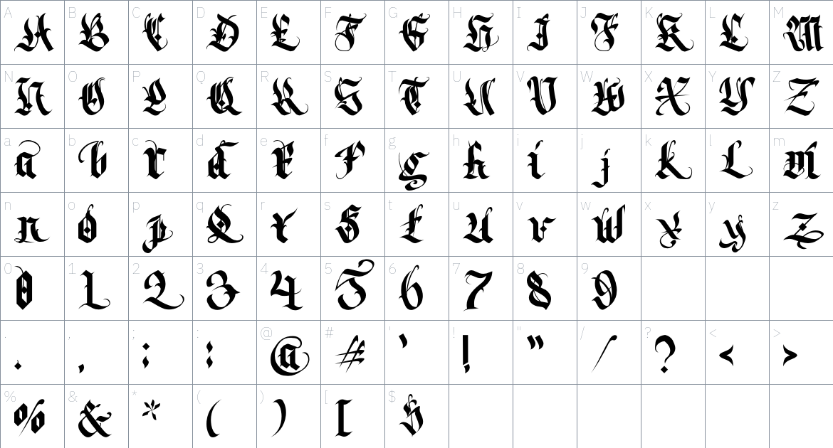 Dark Soul font Character Map