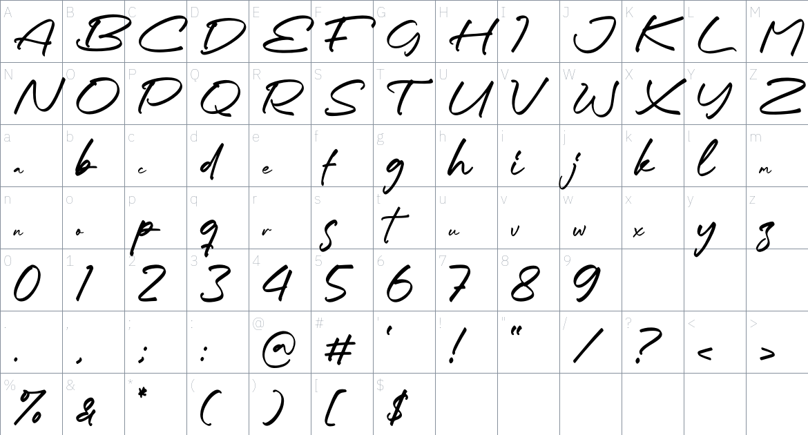 Charstter Fieldman font Character Map