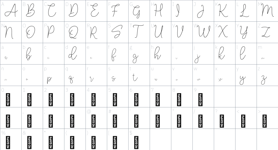 Lucylane font Character Map