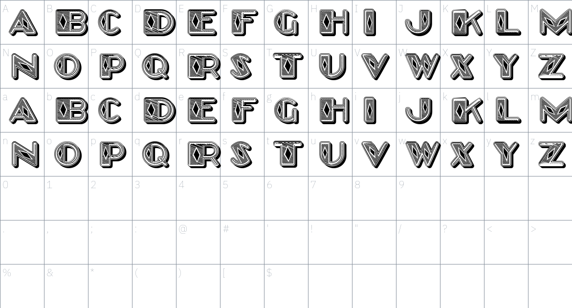 Greed font Character Map