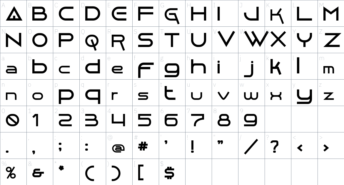 Gypsum font Character Map