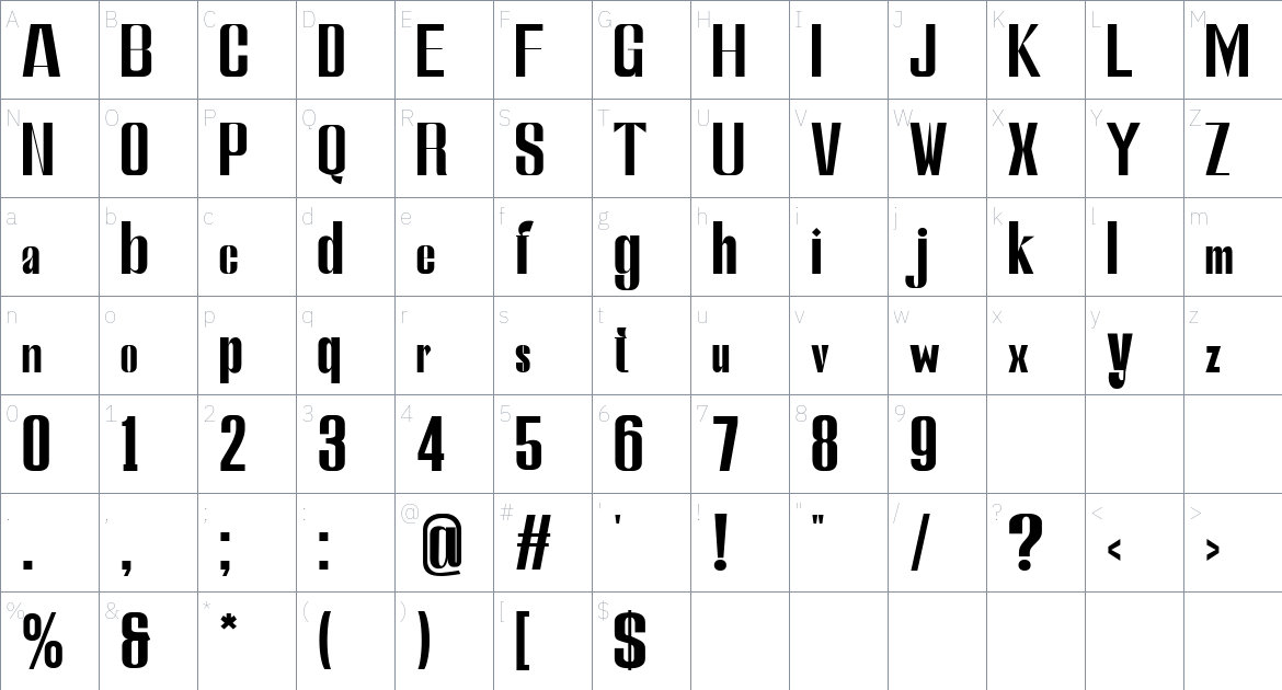 Hounter font Character Map