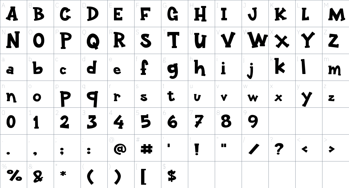 Bounty Kid Font font Character Map