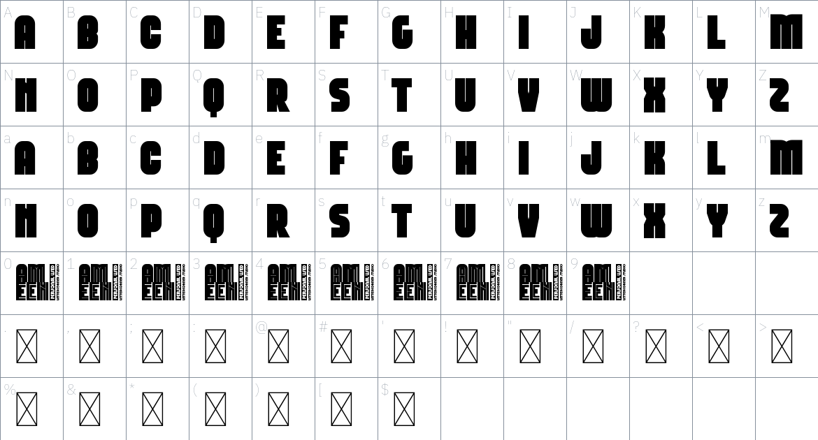 Ameen font Character Map