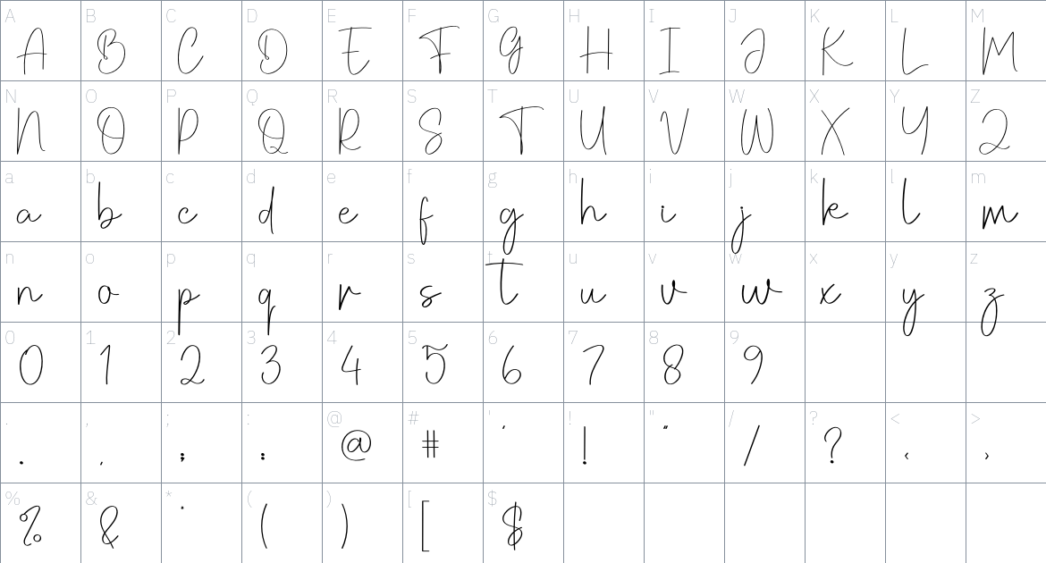 Awesome Signature font Character Map