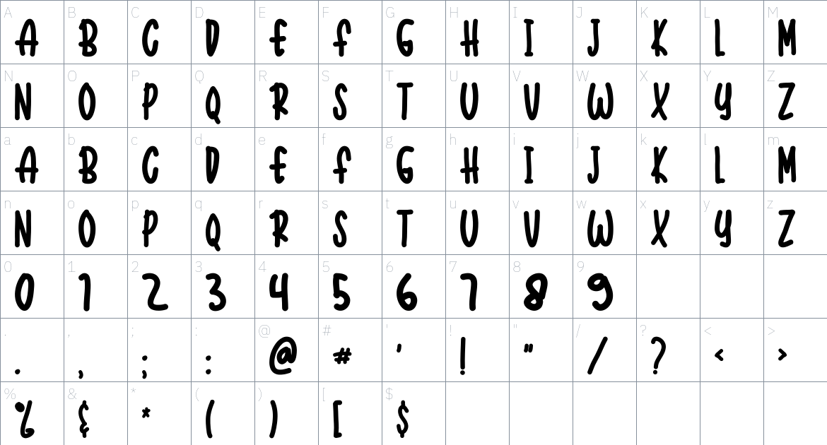 Hunterman font Character Map