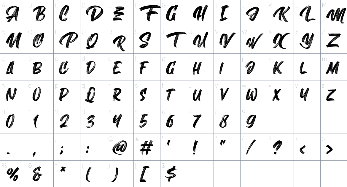 Abrashe font Character Map