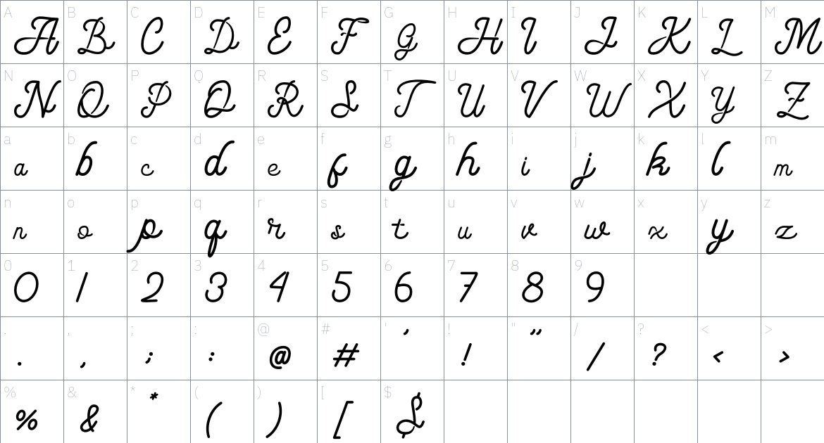 Marie Clarie font Character Map