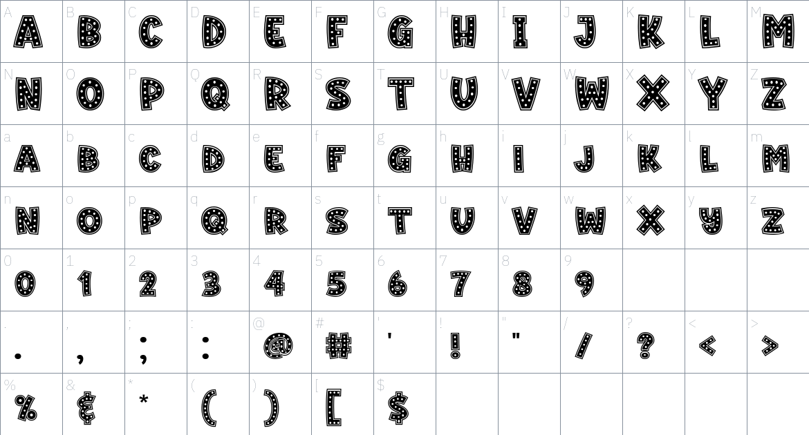 Retro Signed font Character Map