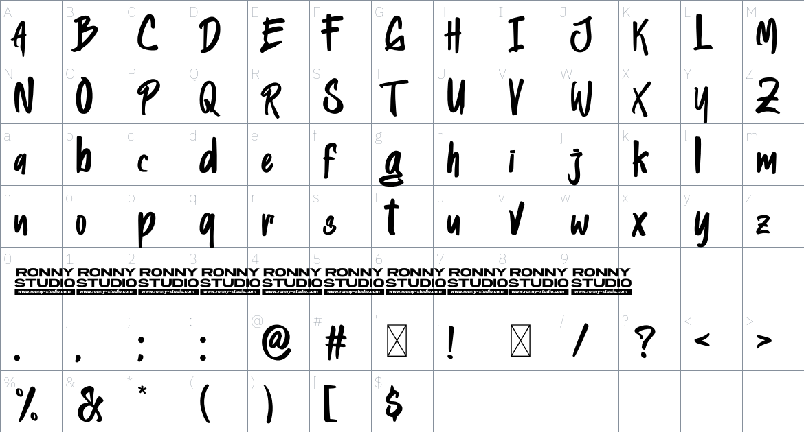 Heylabs Stroyed font Character Map