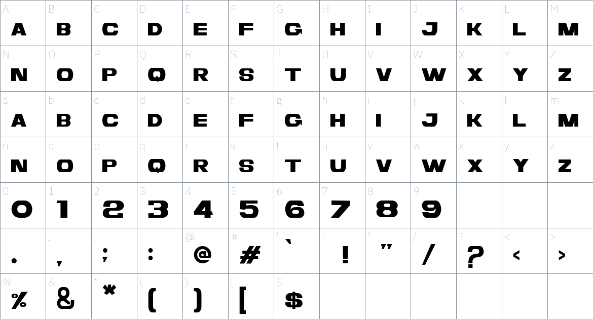 Hinobie font Character Map