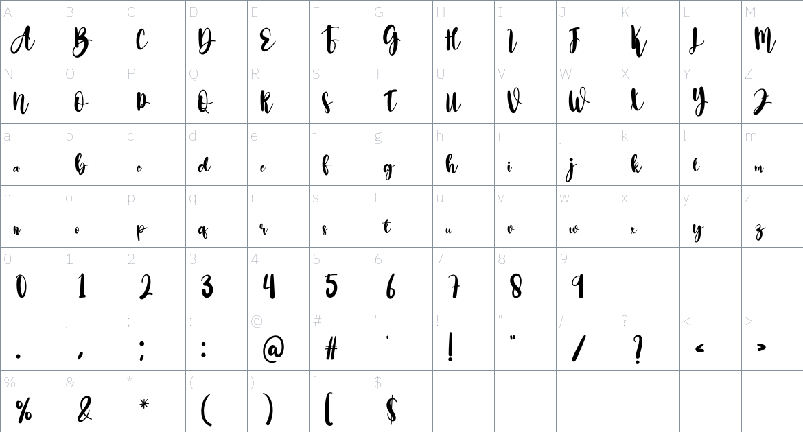 Amellia Font font Character Map