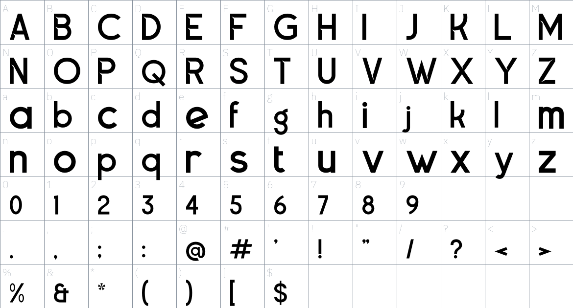 Shadeon font Character Map