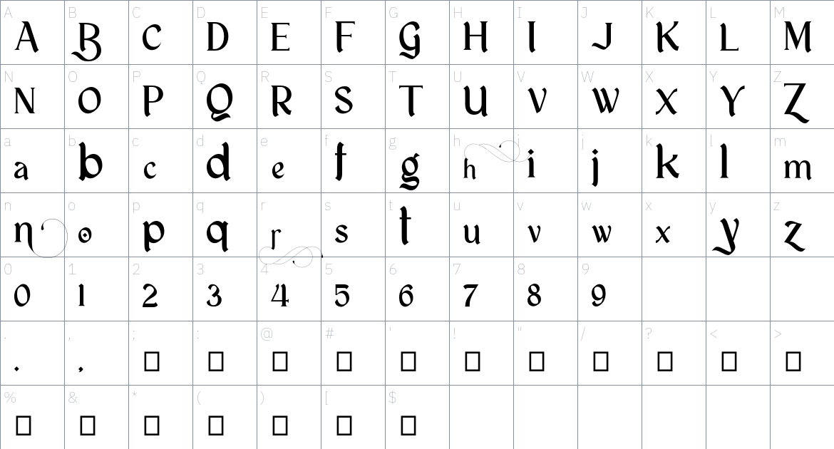 Baratheon font Character Map