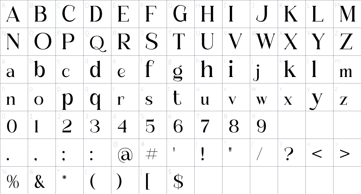 Maslite font Character Map