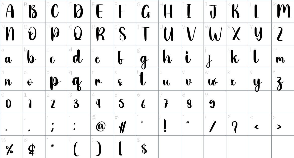 Hey Husband font Character Map