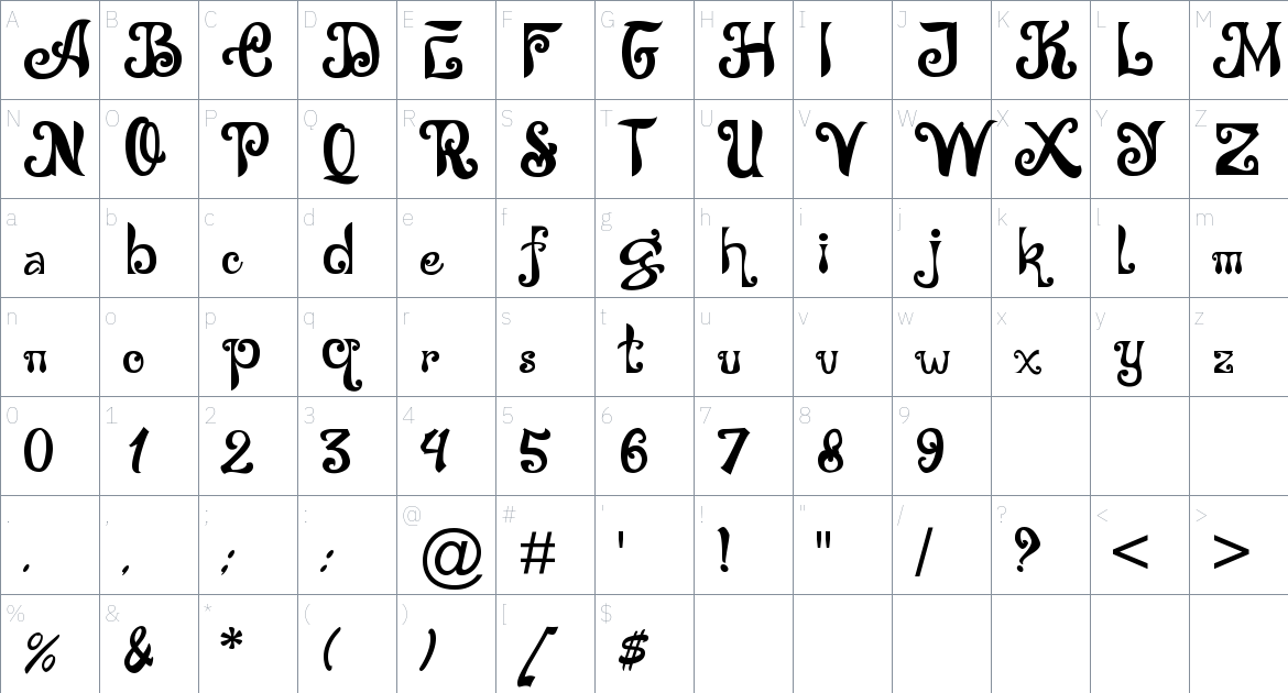 Anazura font Character Map