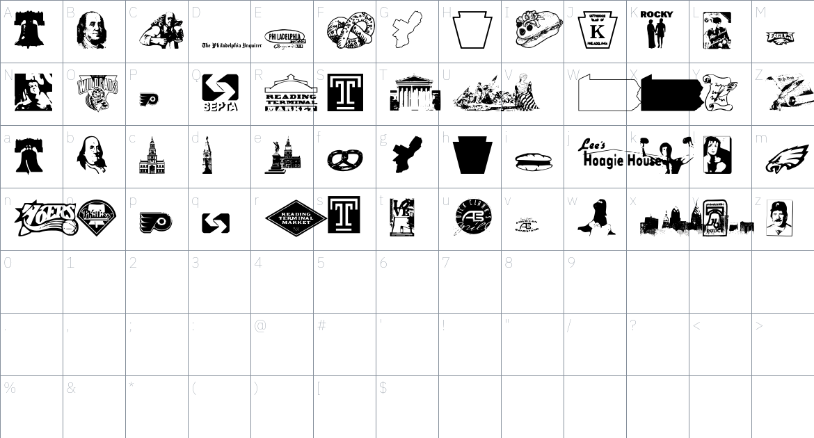 Philly Dings font Character Map