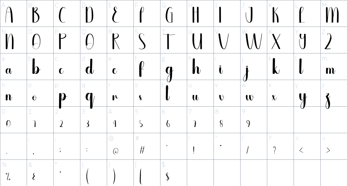 Outday font Character Map