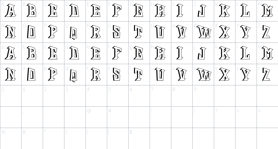 Accessories font Character Map