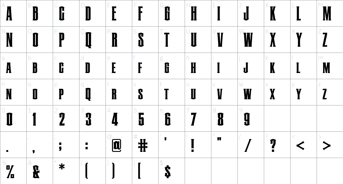 Royal Imperial font Character Map