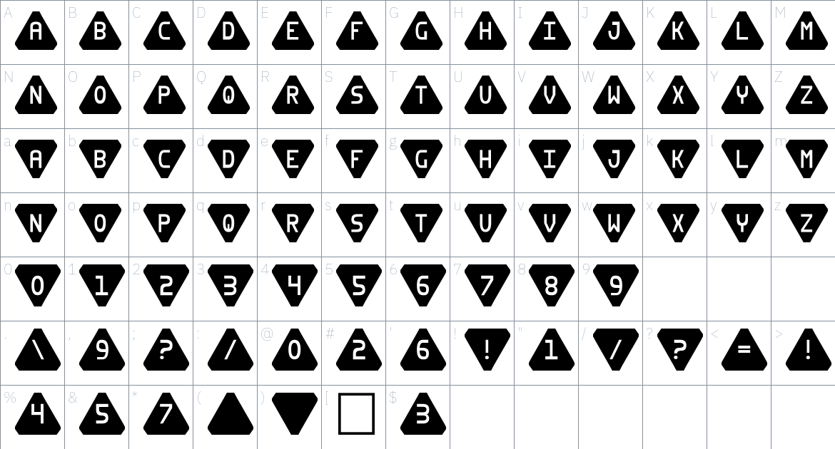 Pyrabet font Character Map