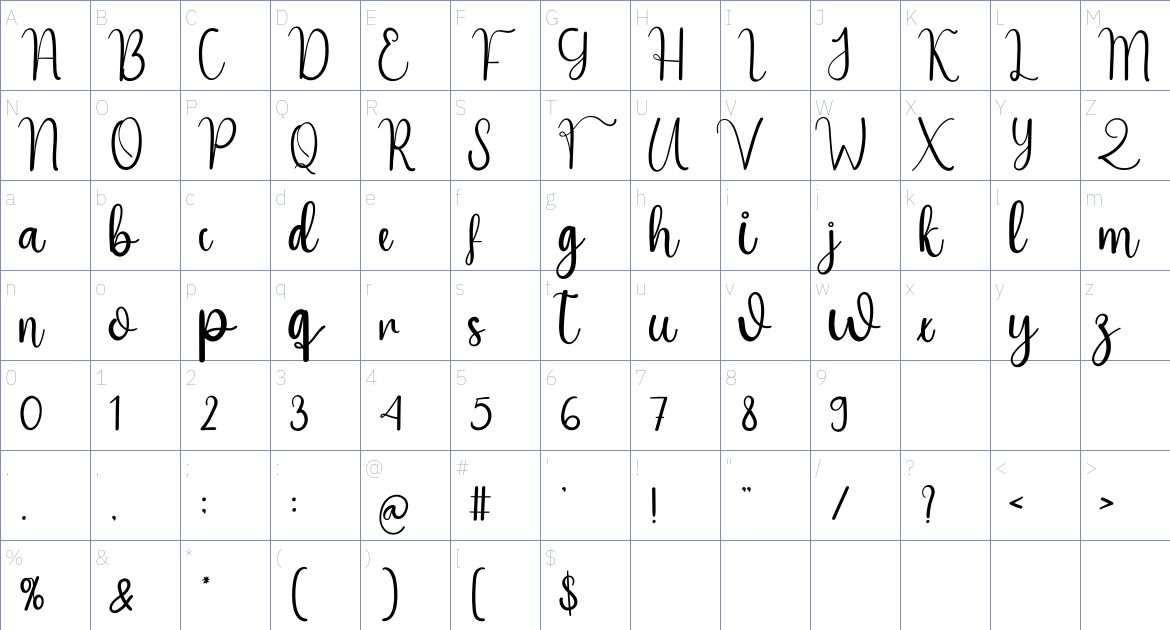 Online Store font Character Map