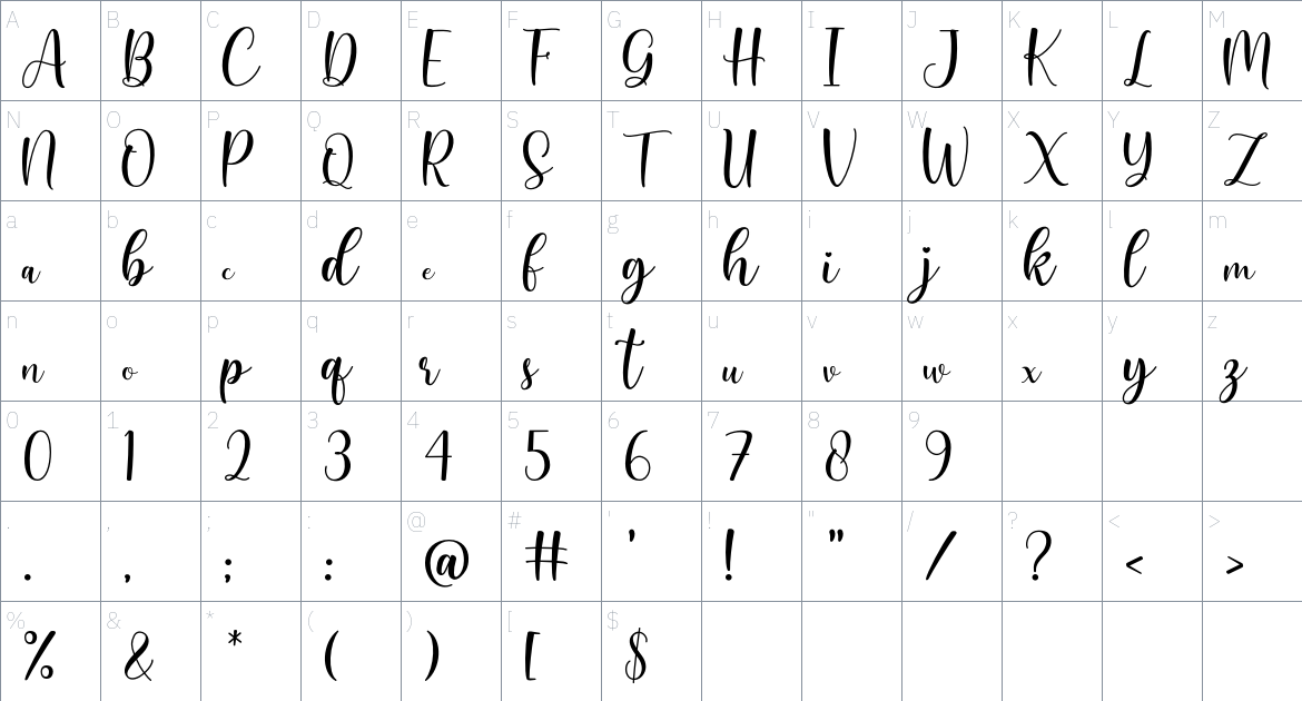 Masthina Font font Character Map