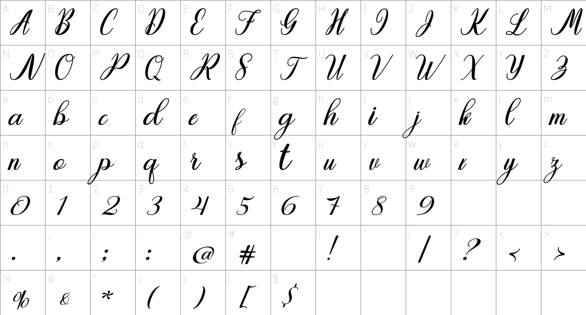 Dear Better font Character Map