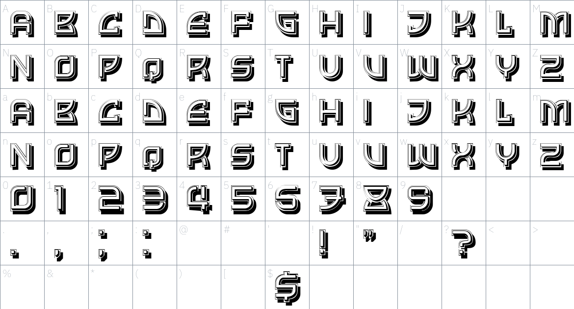 Transcorner font Character Map