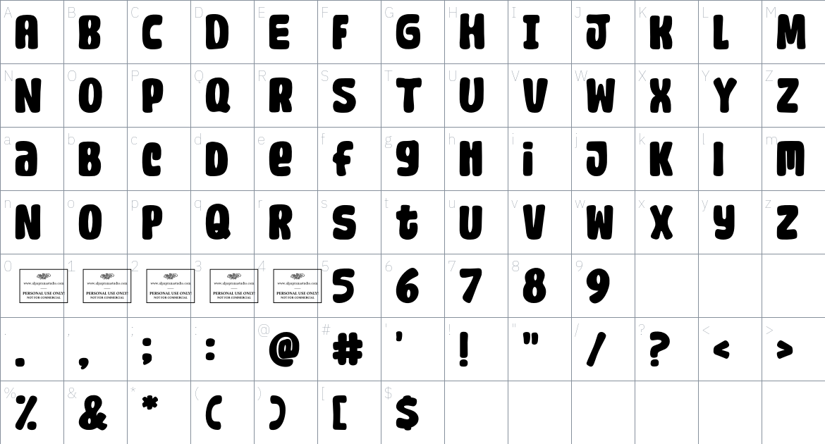 Rocket Raccoon Free font Character Map