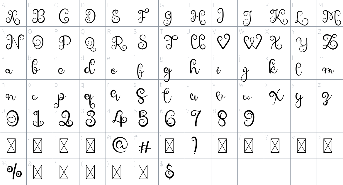 Holla Kalsa font Character Map