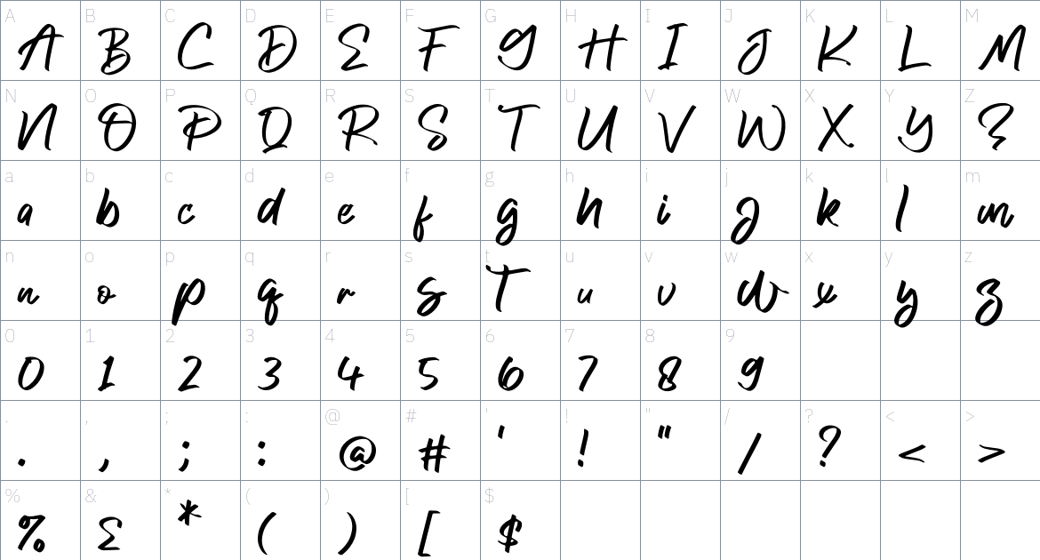 Canesster font Character Map