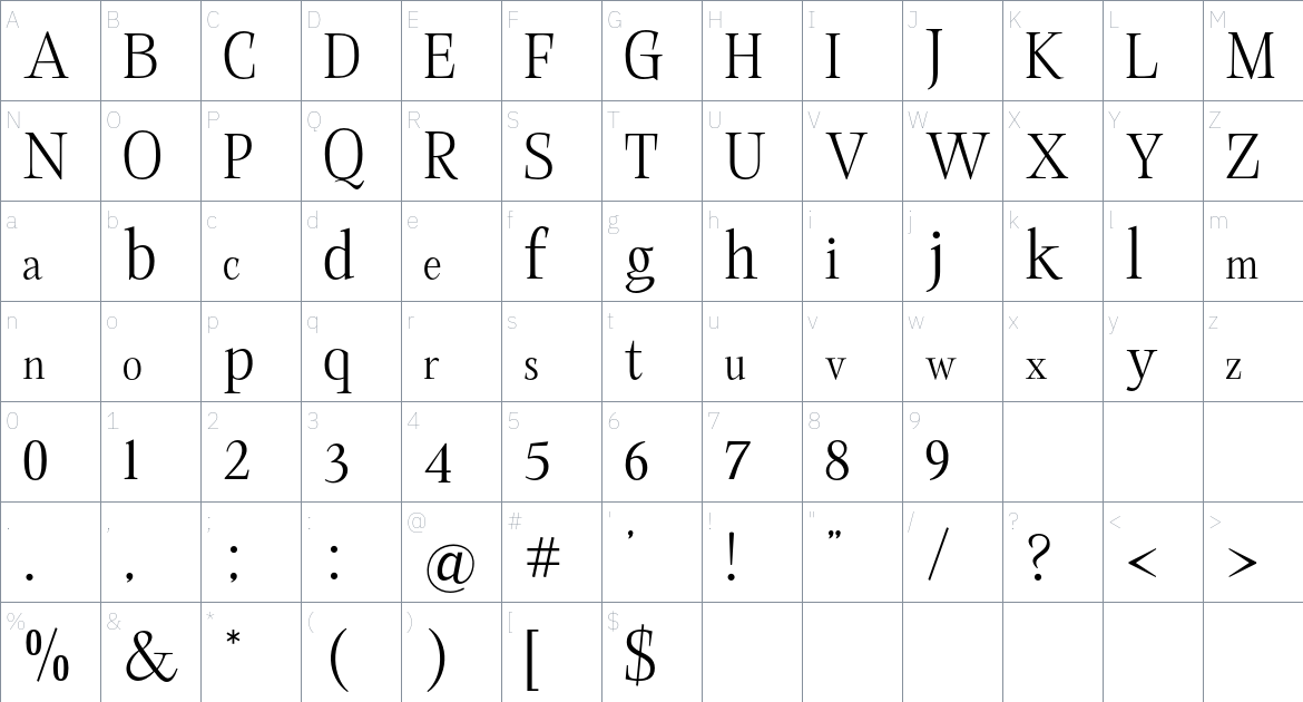 Native Txt font Character Map