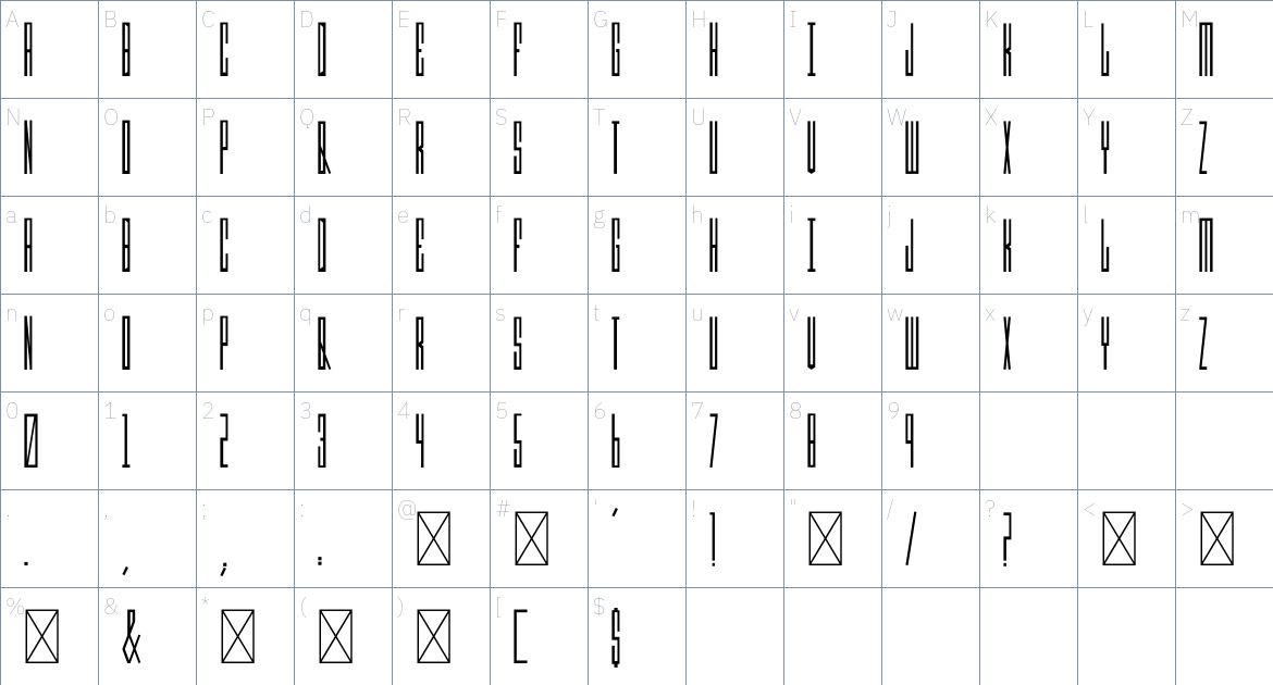 MM Vert font Character Map