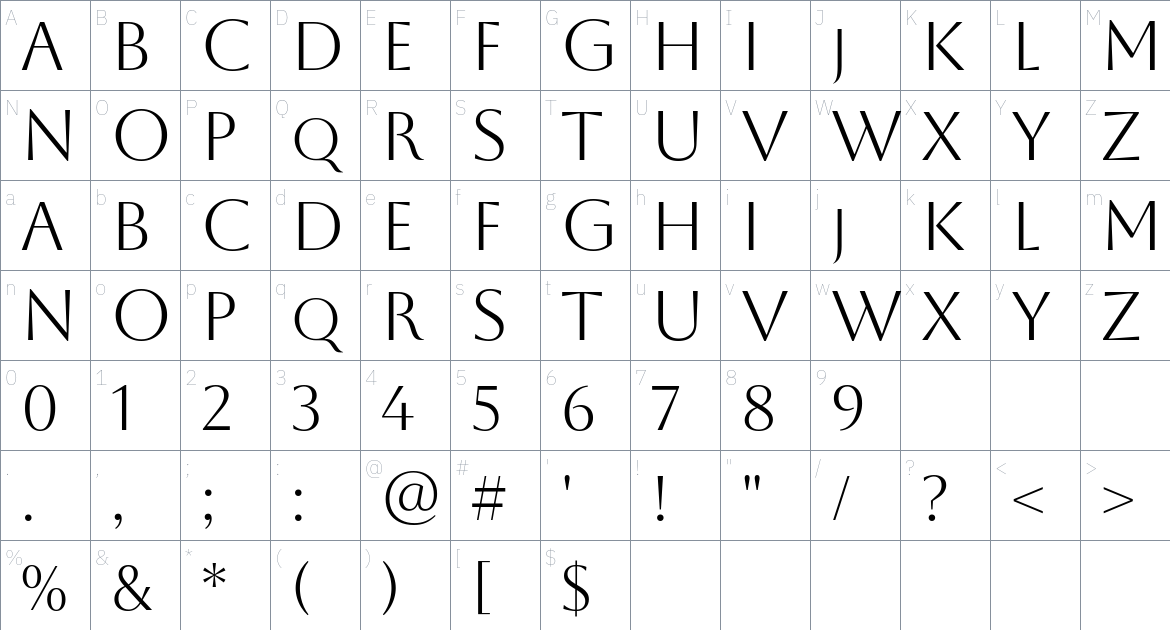 Aboreto Font font Character Map