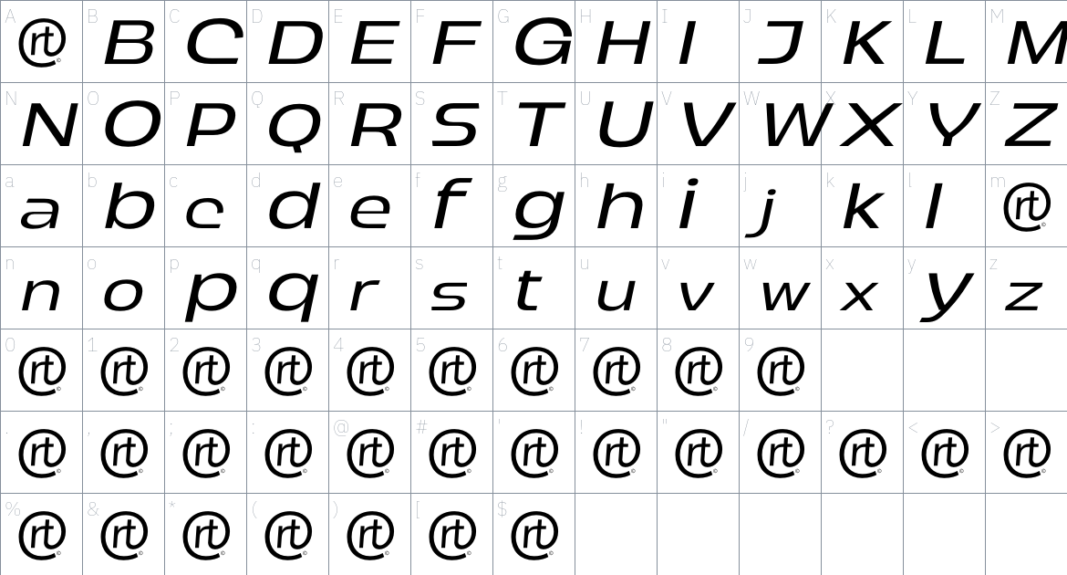 Gigranche font Character Map