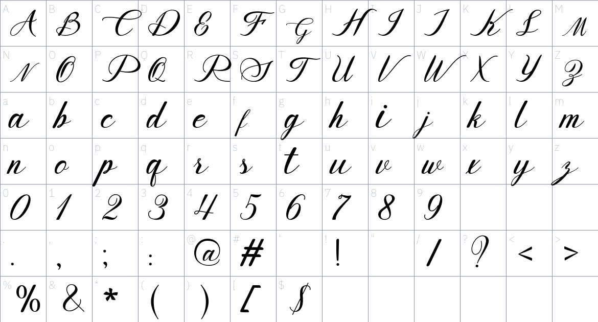 Kingthia font Character Map