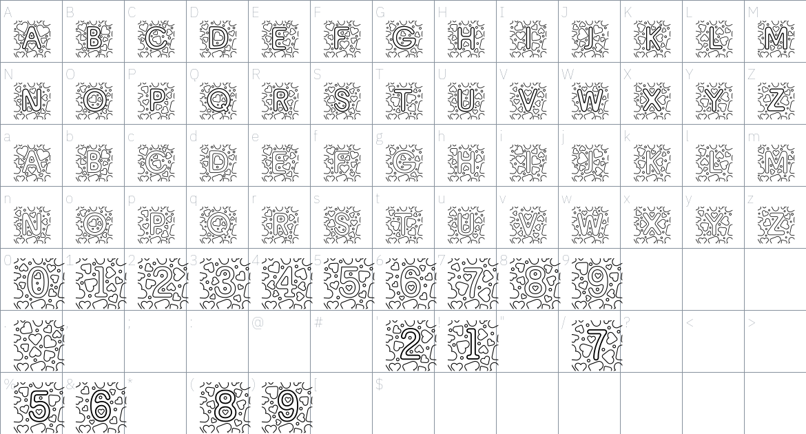 PatternLove font Character Map