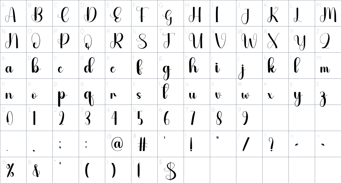 Longhair font Character Map