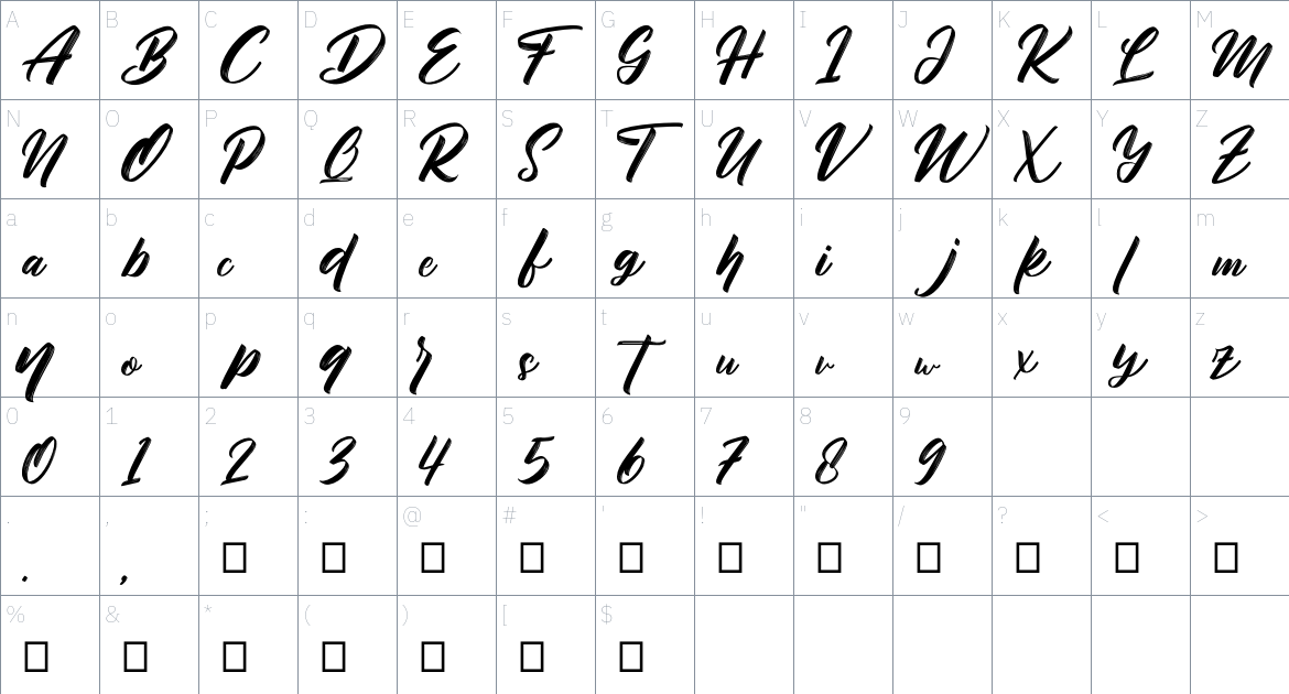 American Legend font Character Map