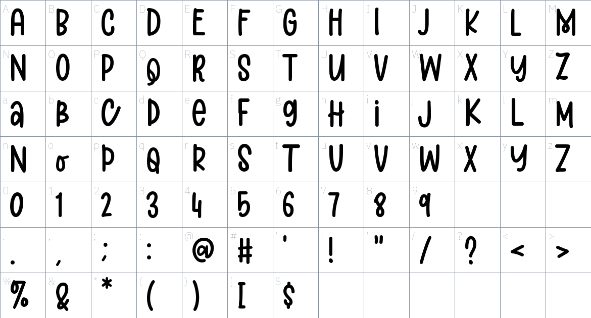 Aloha Lover font Character Map