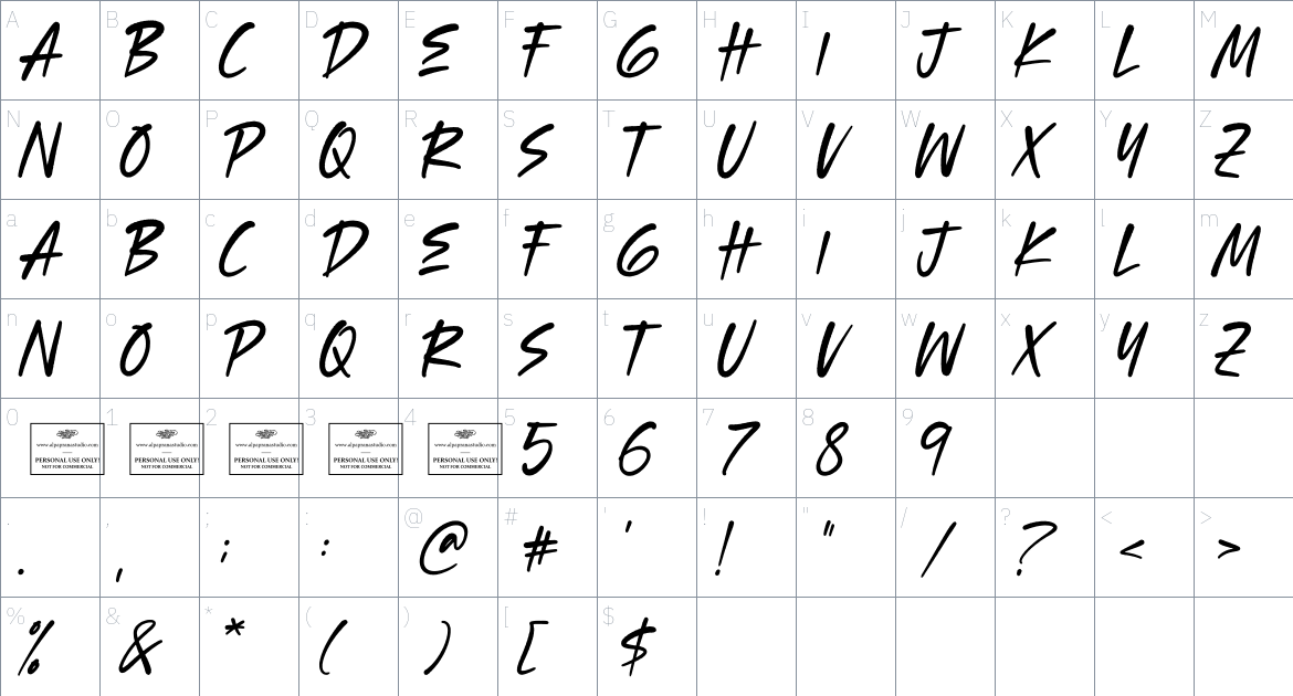 Archer font Character Map