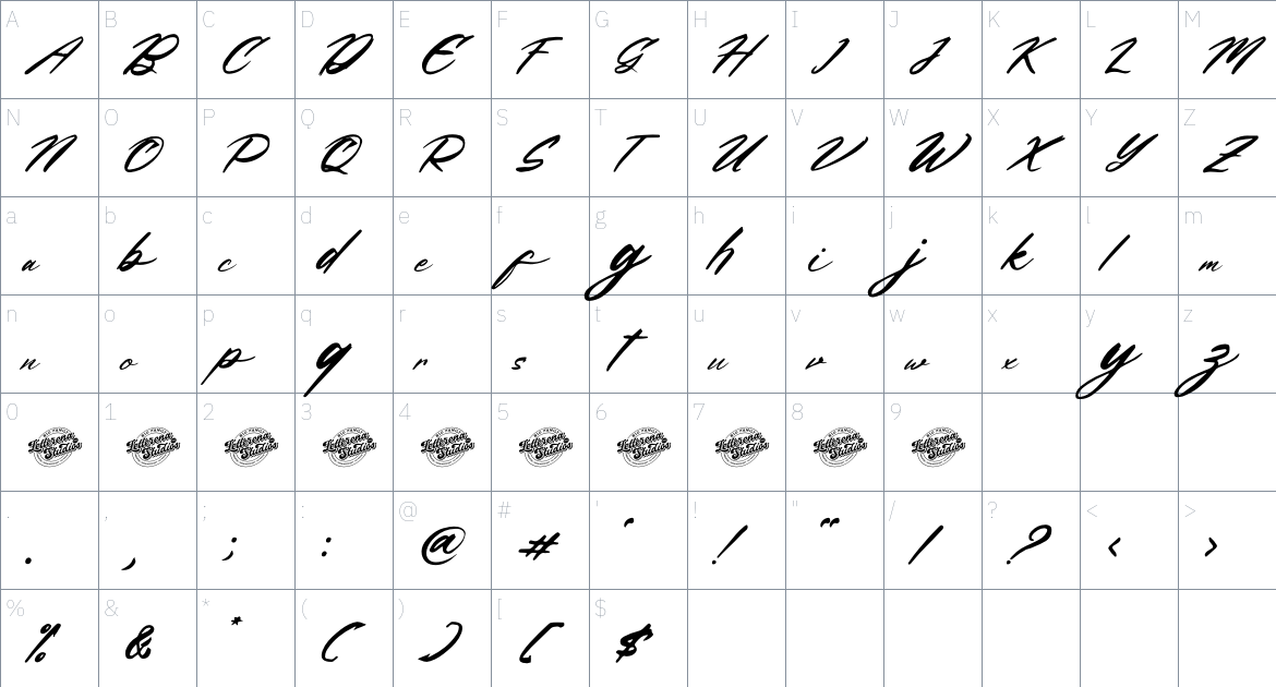 Begatory font Character Map